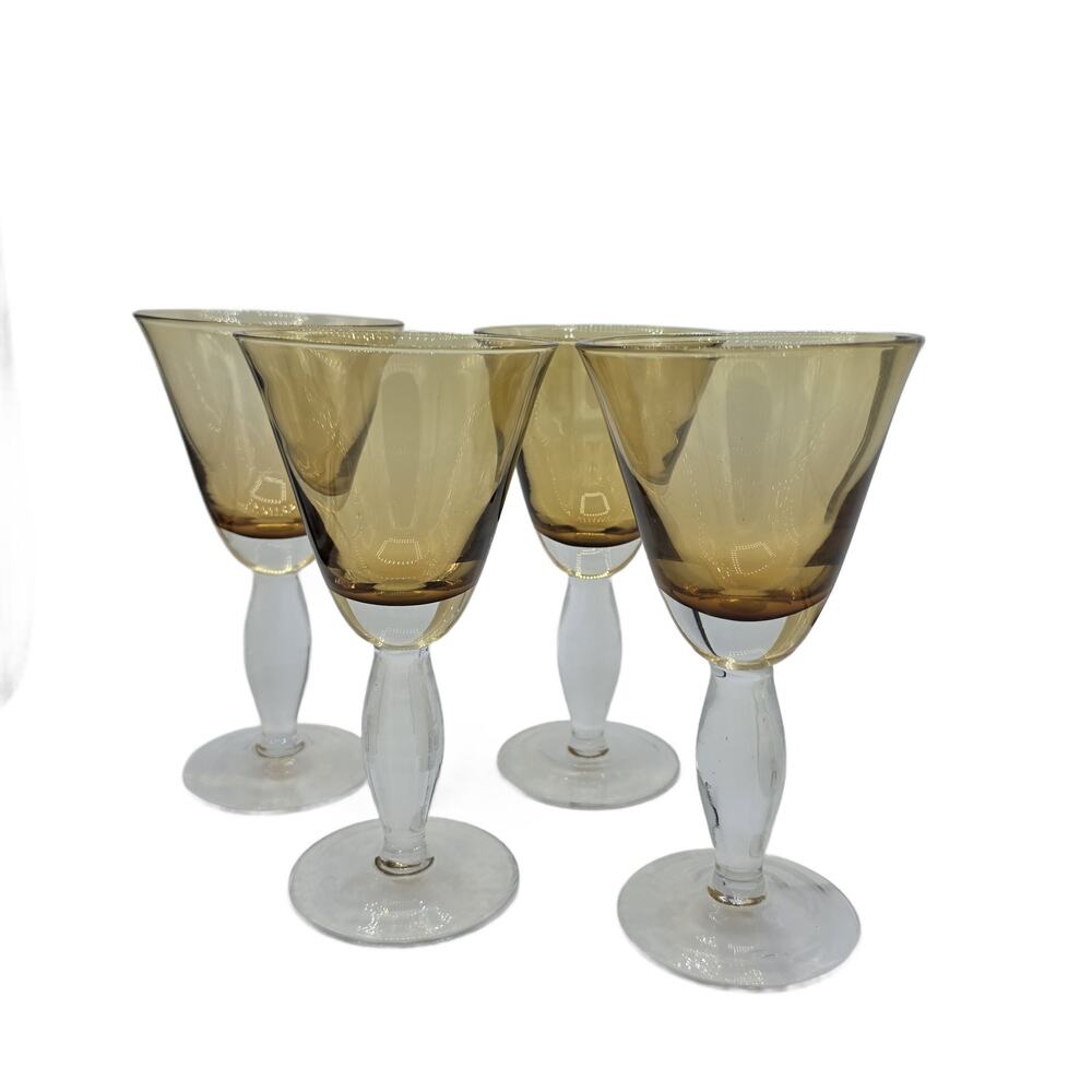 Southern Living Arlington Amber Handblown Wine Water Goblets Vintage Set of 4